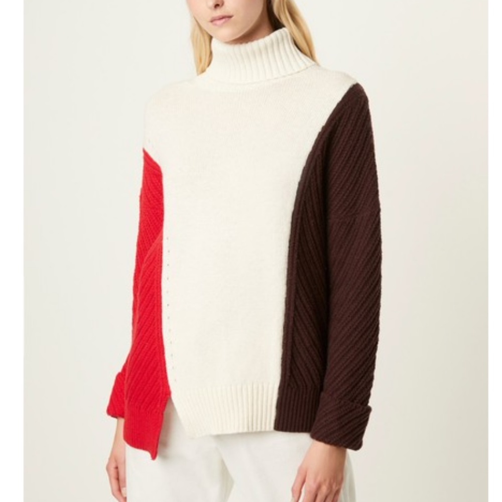 French Connection Colourblock Wool / Cotton Oversized Turtleneck Knit Sweater
